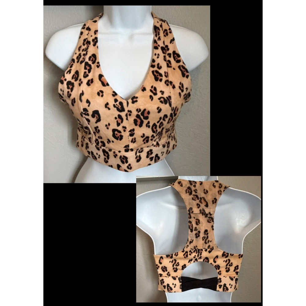 Fabletics On-The-Go Midi Sports‎ Bra Size Small (6) Desert Leopard Medium Impact